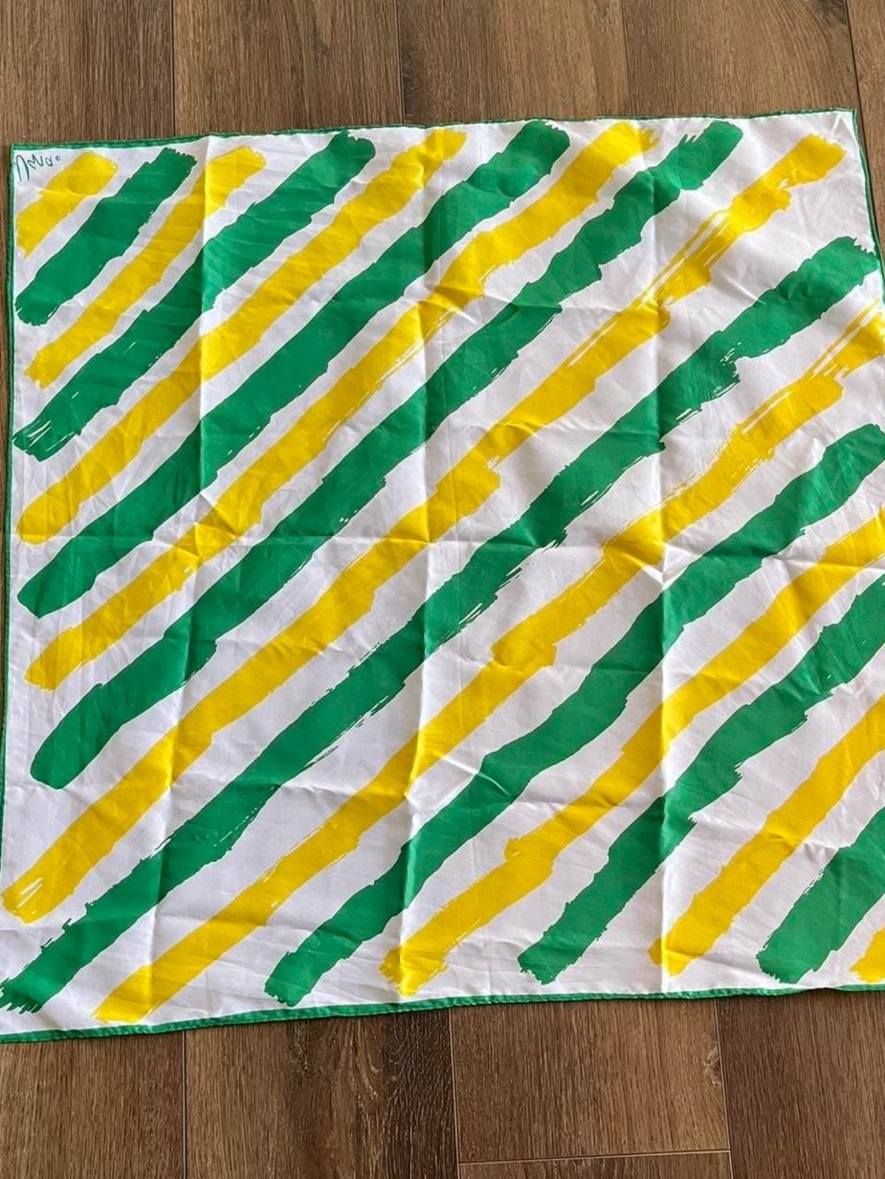White yellow green vintage striped Foulard/Scarf